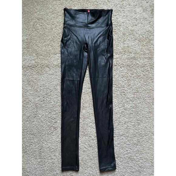 Spanx Faux Leather Pull On High Waisted Shiny Black Leggings Women's Small - Picture 3 of 10